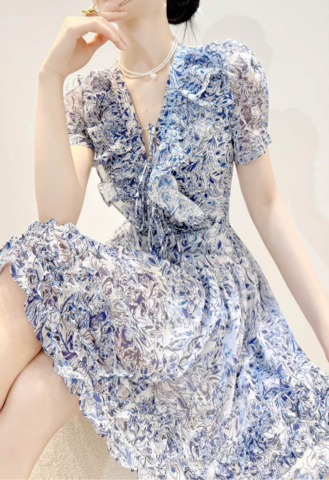 Floral Whisper Chiffon Dress V5873