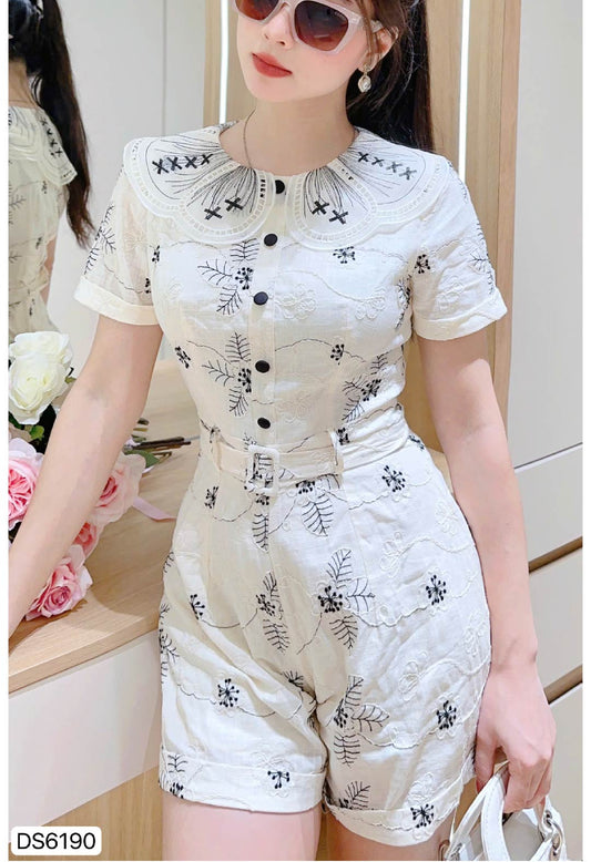 Jumpsuit Hoa Thêu Cổ Ren Sang Chảnh DS6190