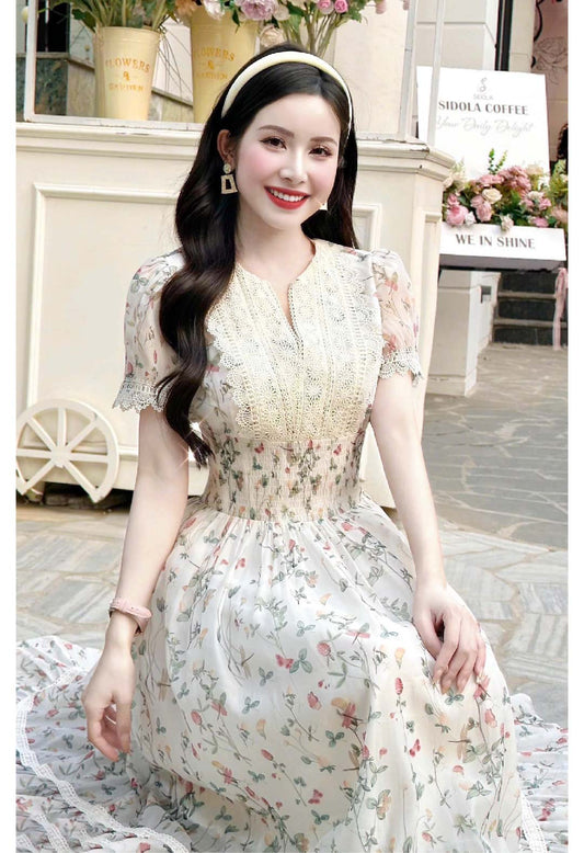VÁY TƠ HOA NHÍ PHỐI REN V5647